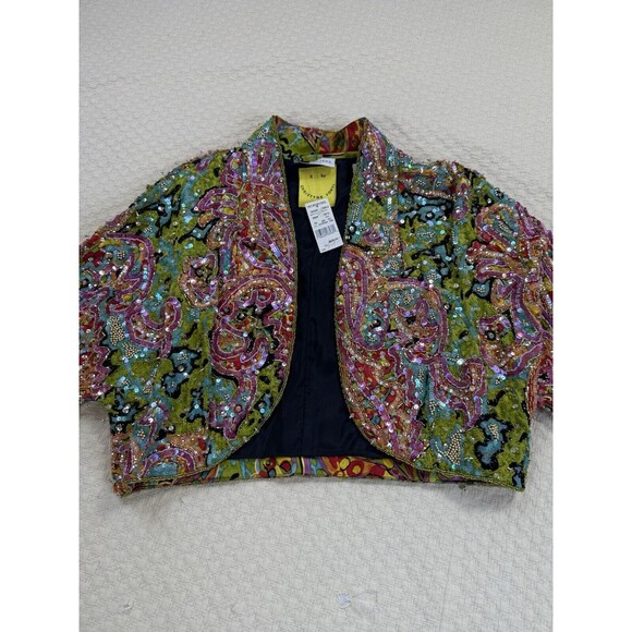 Henri Bendel x Christyne‎ Forti Beaded Sequin Bolero Jacket Colorful Silk 10 NYE - Picture 3 of 15